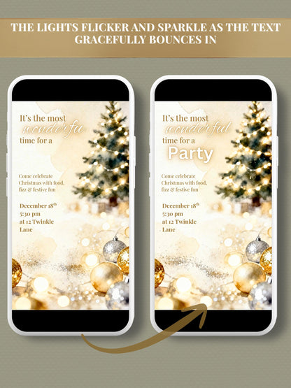 Animated Sparkle Christmas Party Invitation - Festive Holiday Video Invite (Editable Instant Download Digital Canva Template Evite)