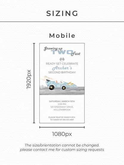 Animated Racing Car 2nd Birthday Invitation (Instant Download Editable Canva Template) Custom Digital Video Evite for Boy’s Party