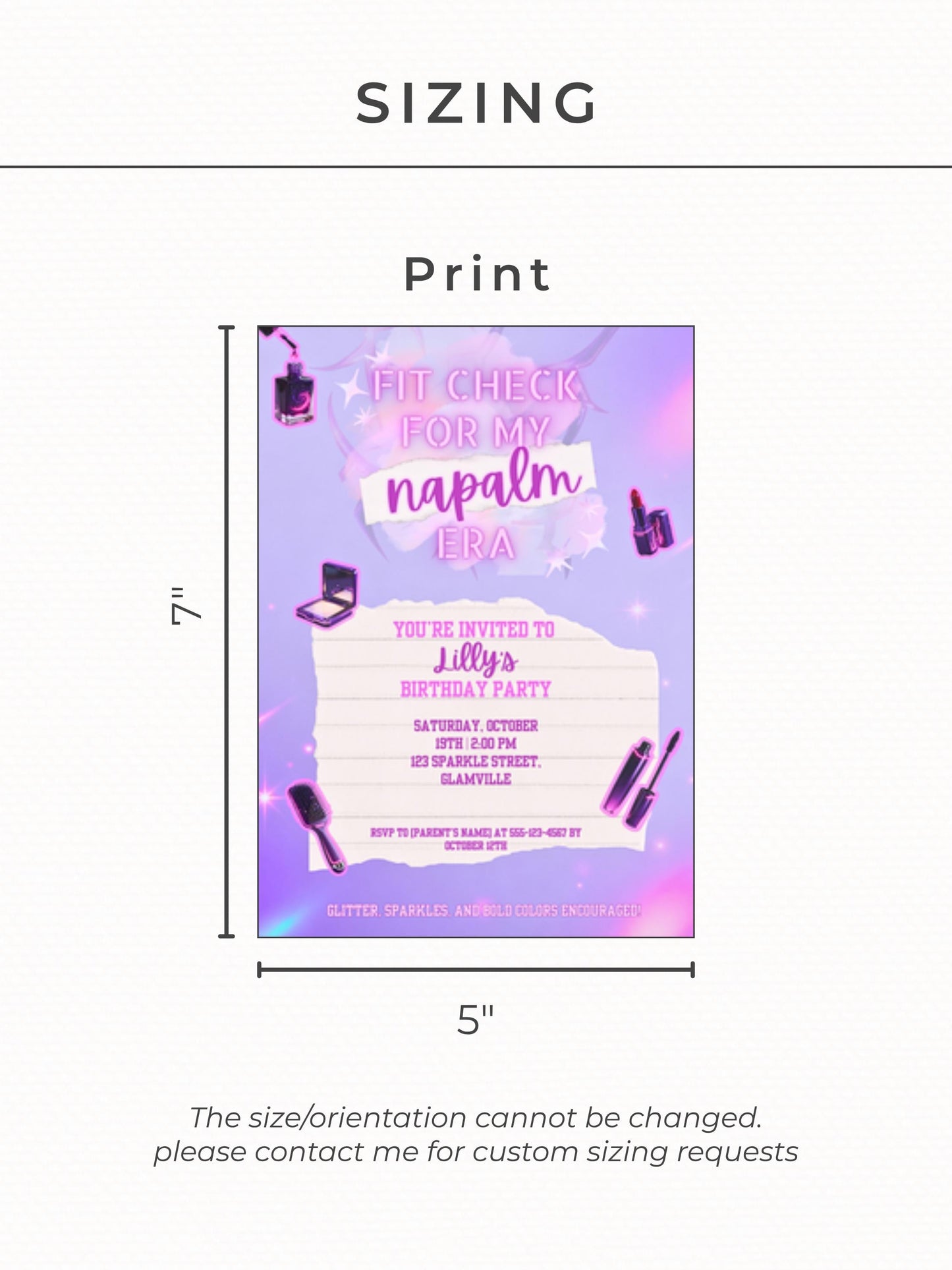 Editable K-Pop Birthday Invitation, Neon Purple Party Invite, Glam Makeup Theme (Instant Download Digital Download Printable Canva Template)