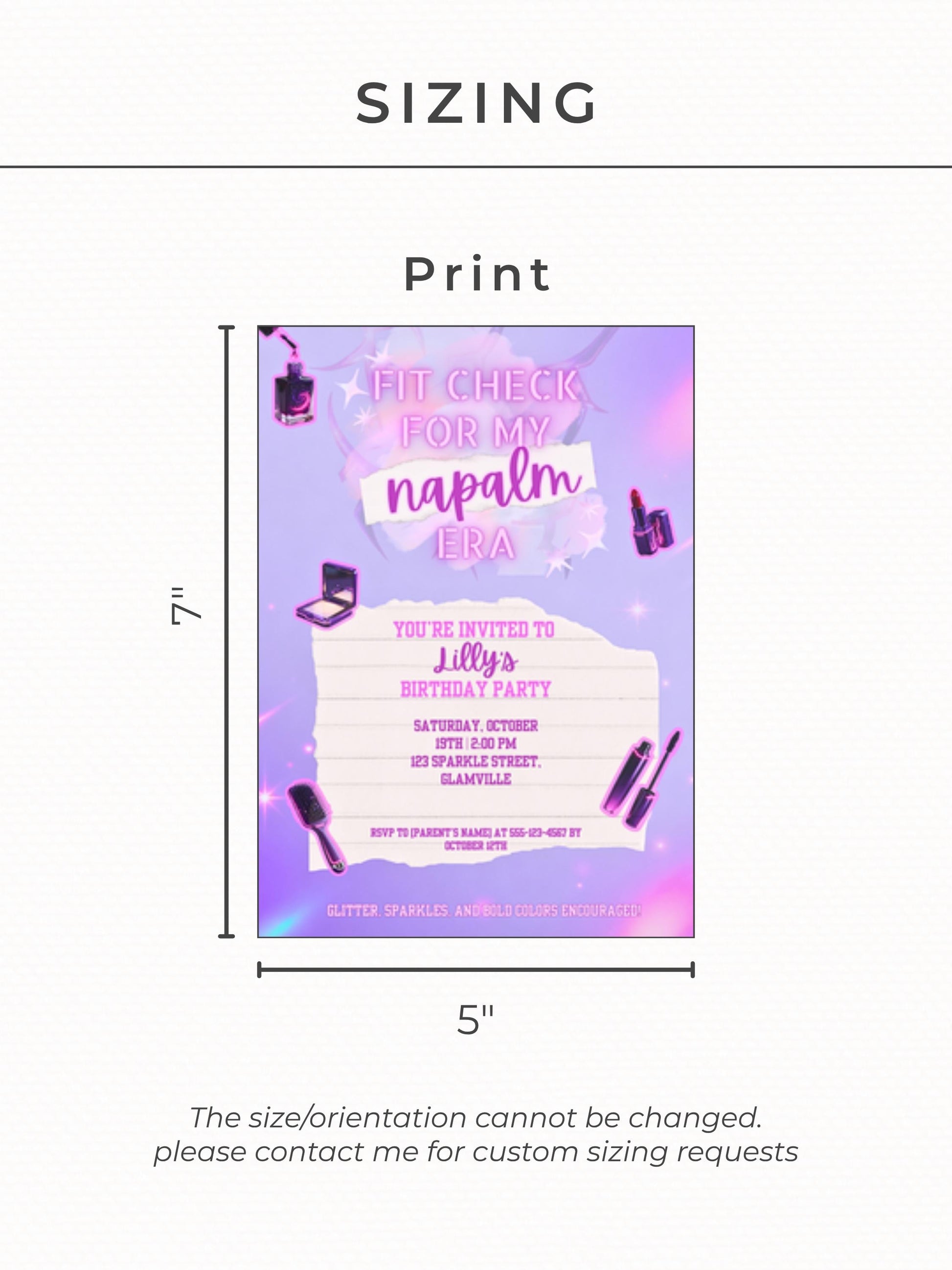 Editable K-Pop Birthday Invitation, Neon Purple Party Invite, Glam Makeup Theme (Instant Download Digital Download Printable Canva Template)