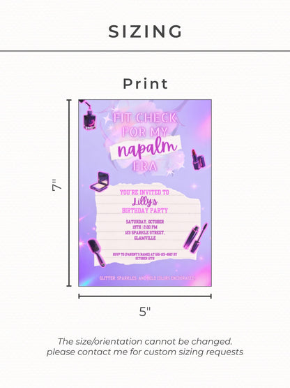 Editable K-Pop Birthday Invitation, Neon Purple Party Invite, Glam Makeup Theme (Instant Download Digital Download Printable Canva Template)