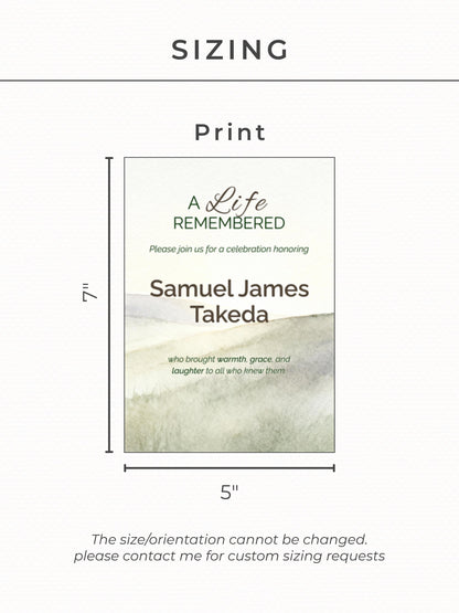 Custom Watercolor Memorial Invitation & Portrait - Editable Canva Celebration of Life Template - Personalized Funeral Keepsake