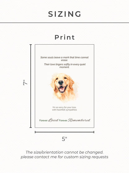 Custom Pet Sympathy Card & Watercolor Portrait Keepsake - Pet Loss Memorial Gift -Personalized Pet Bereavement Card-Editable Canva Template