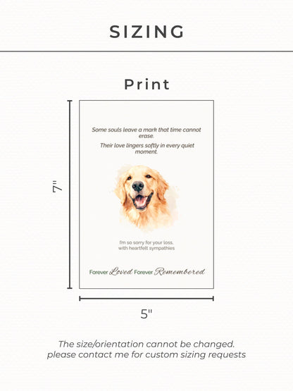 Custom Pet Sympathy Card & Watercolor Portrait Keepsake - Pet Loss Memorial Gift -Personalized Pet Bereavement Card-Editable Canva Template