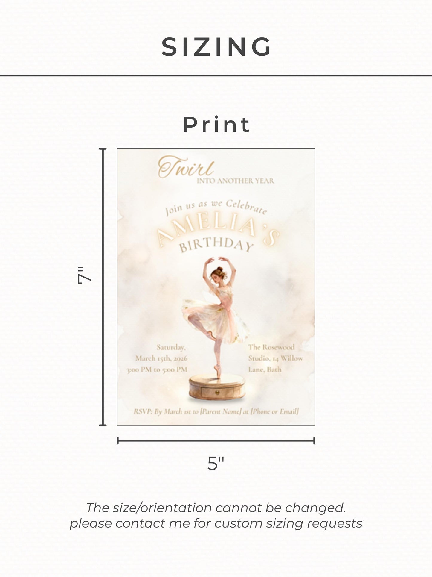 Ballerina Birthday Invitation-Dance Kids Party Invite (Custom Instant Download Canva Template) Elegant Music Box Ballet Girl Evite