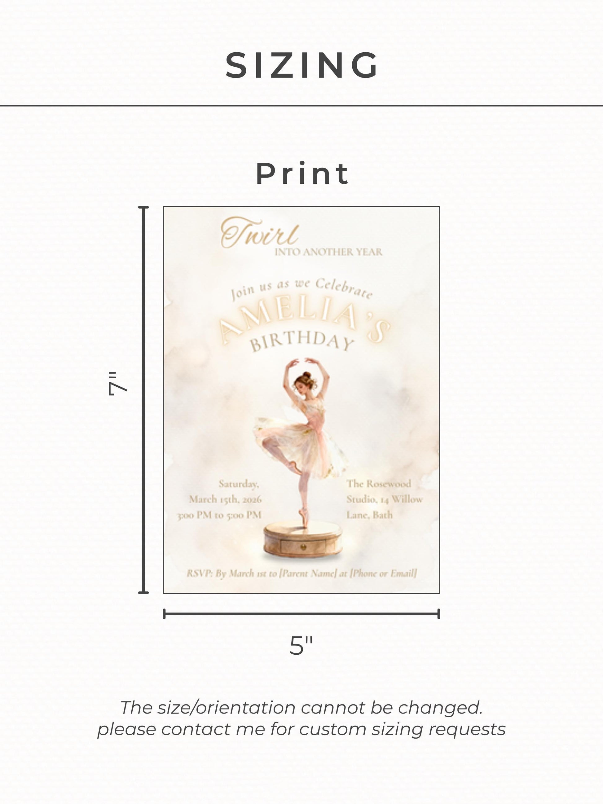 Ballerina Birthday Invitation-Dance Kids Party Invite (Custom Instant Download Canva Template) Elegant Music Box Ballet Girl Evite
