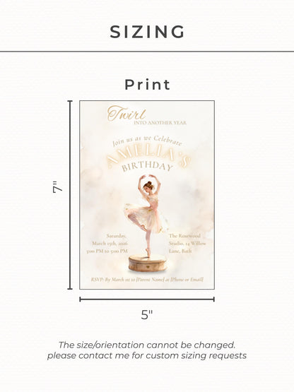 Ballerina Birthday Invitation-Dance Kids Party Invite (Custom Instant Download Canva Template) Elegant Music Box Ballet Girl Evite