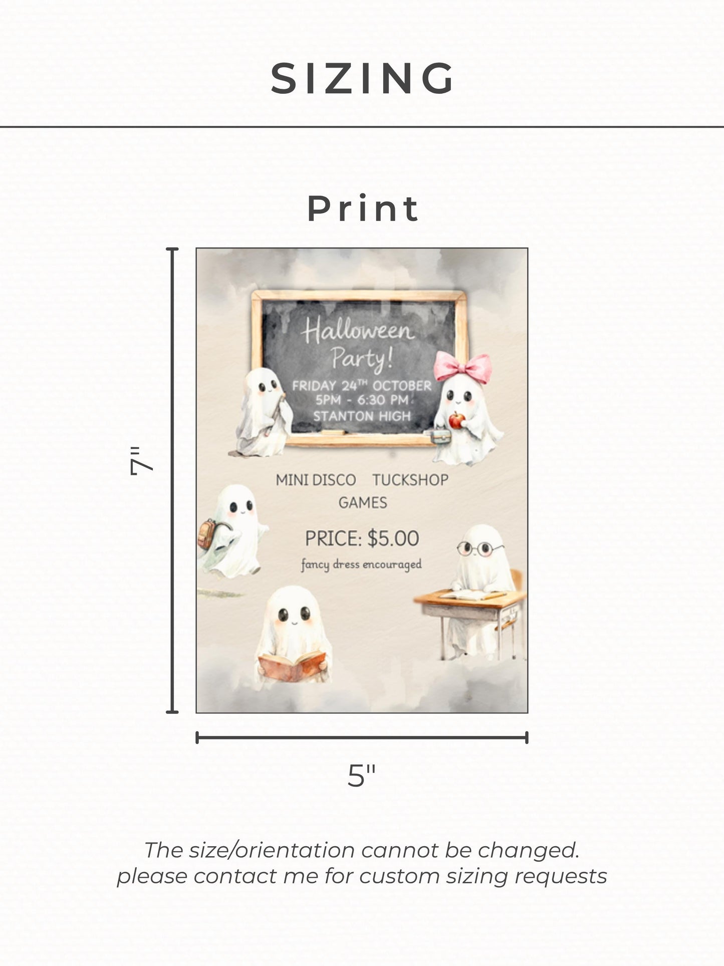 School Halloween Party Invitation Template - Editable Canva Halloween Invite - Cute Ghost Kids Party Flyer (Printable Digital Download)