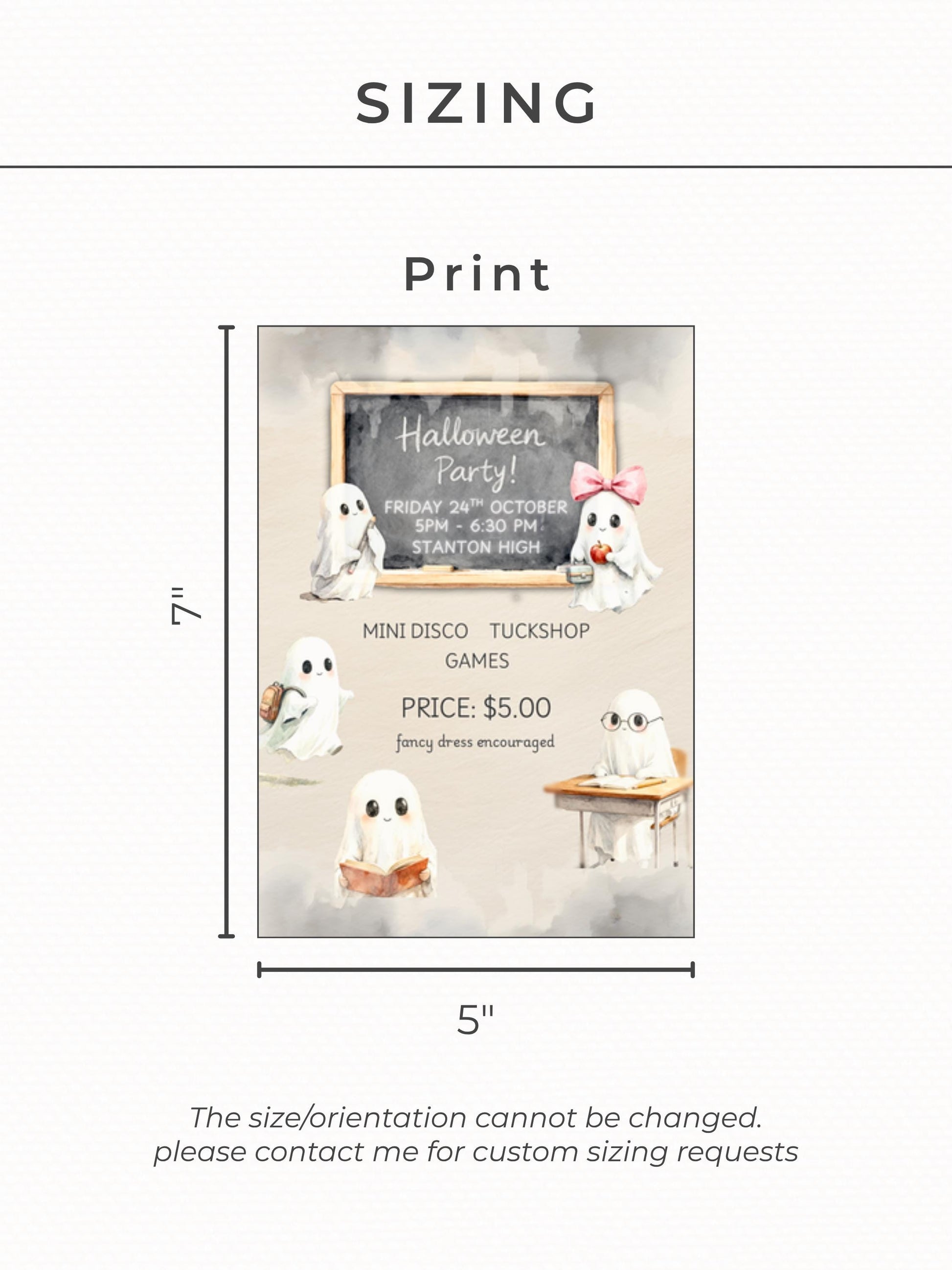 School Halloween Party Invitation Template - Editable Canva Halloween Invite - Cute Ghost Kids Party Flyer (Printable Digital Download)