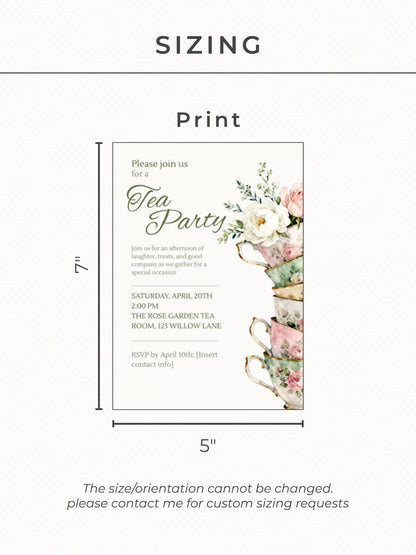 Tea Party Invitation Template, Editable Canva Invite, Floral Teacup Printable, Garden Party, Bridal Evite, Baby Shower, Instant Download