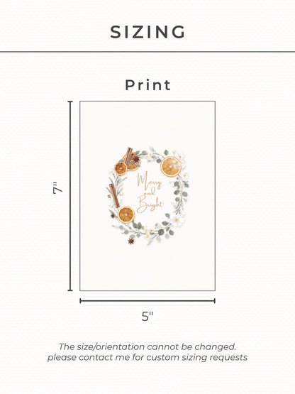 Editable Christmas Card with Newsletter - Botanical Orange Wreath Holiday Card Template, Canva Printable or Digital Family Greeting