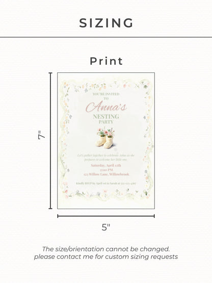 Nesting Party Invitation-Baby Shower Invite (Instant Download Editable Canva Template) Custom Printable Digital Newborn Arrival Evite