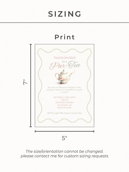 Editable Tea Party Invitation - Afternoon Tea, Birthday, Garden, Bridal Events Evite (Instant Download Printable Digital Canva Template)