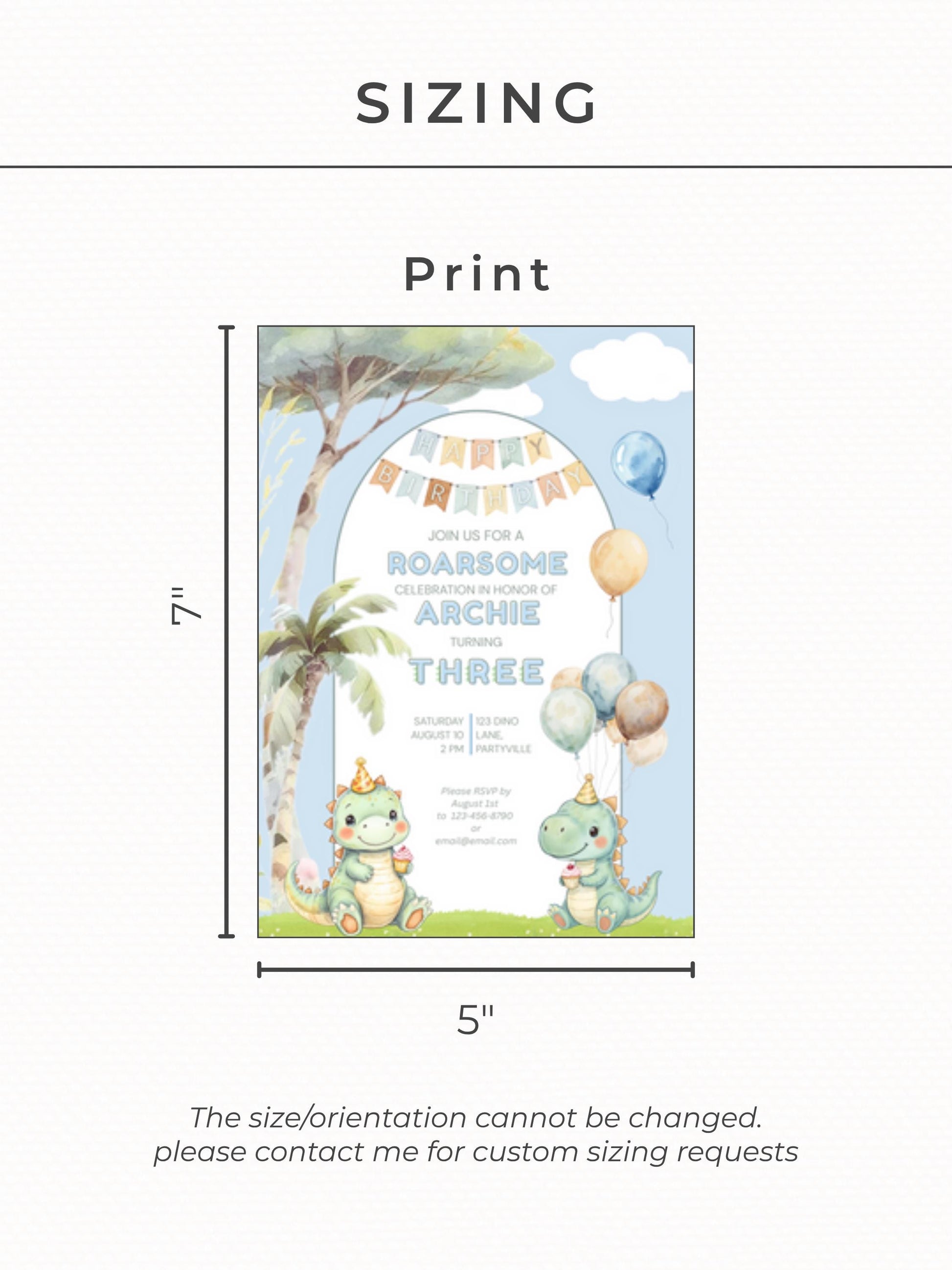 3rd Birthday Dinosaur Invitation- Dino Themed (Editable Canva Template Instant Download) -Kids Birthday Party