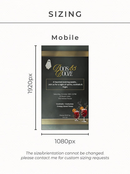 Boos and Booze Evite, Haunted Halloween Party Invitation, Spooky Cocktail Digital Invite, Editable Canva Template, Animated Halloween Evite