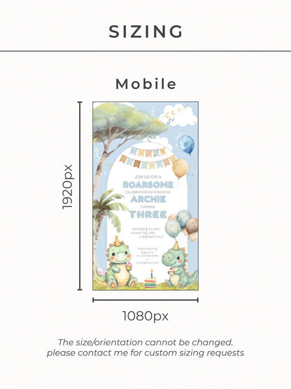 3rd Birthday Dinosaur Evite - Dino Themed Animated Digital Invitation - Editable Canva Template Kids Birthday Party Electronic Invite