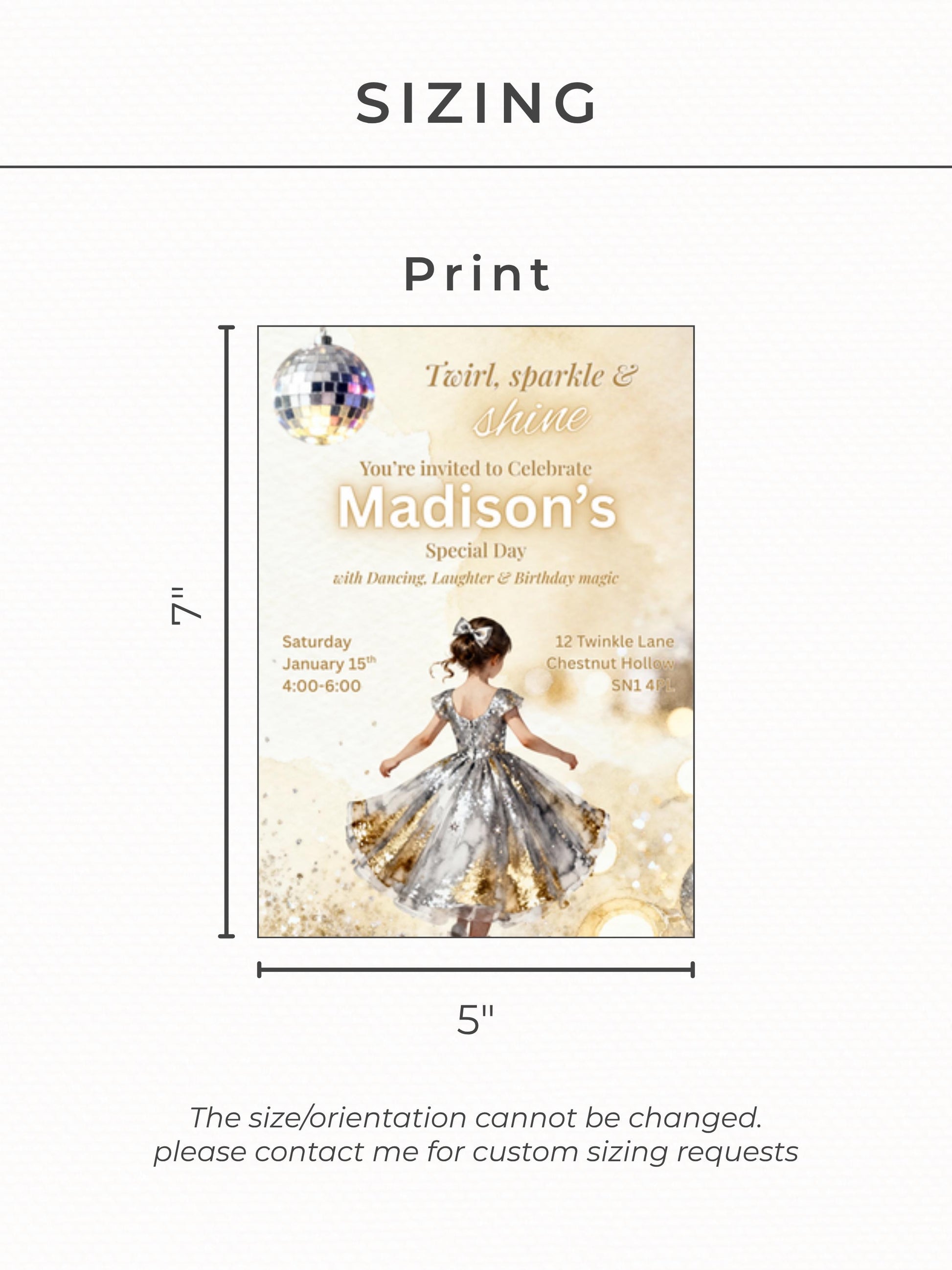 Girl's Dance Birthday Invitation-Twirl and Sparkle Party Invite/Disco Theme(Printable Instant Download Canva Template Evite)