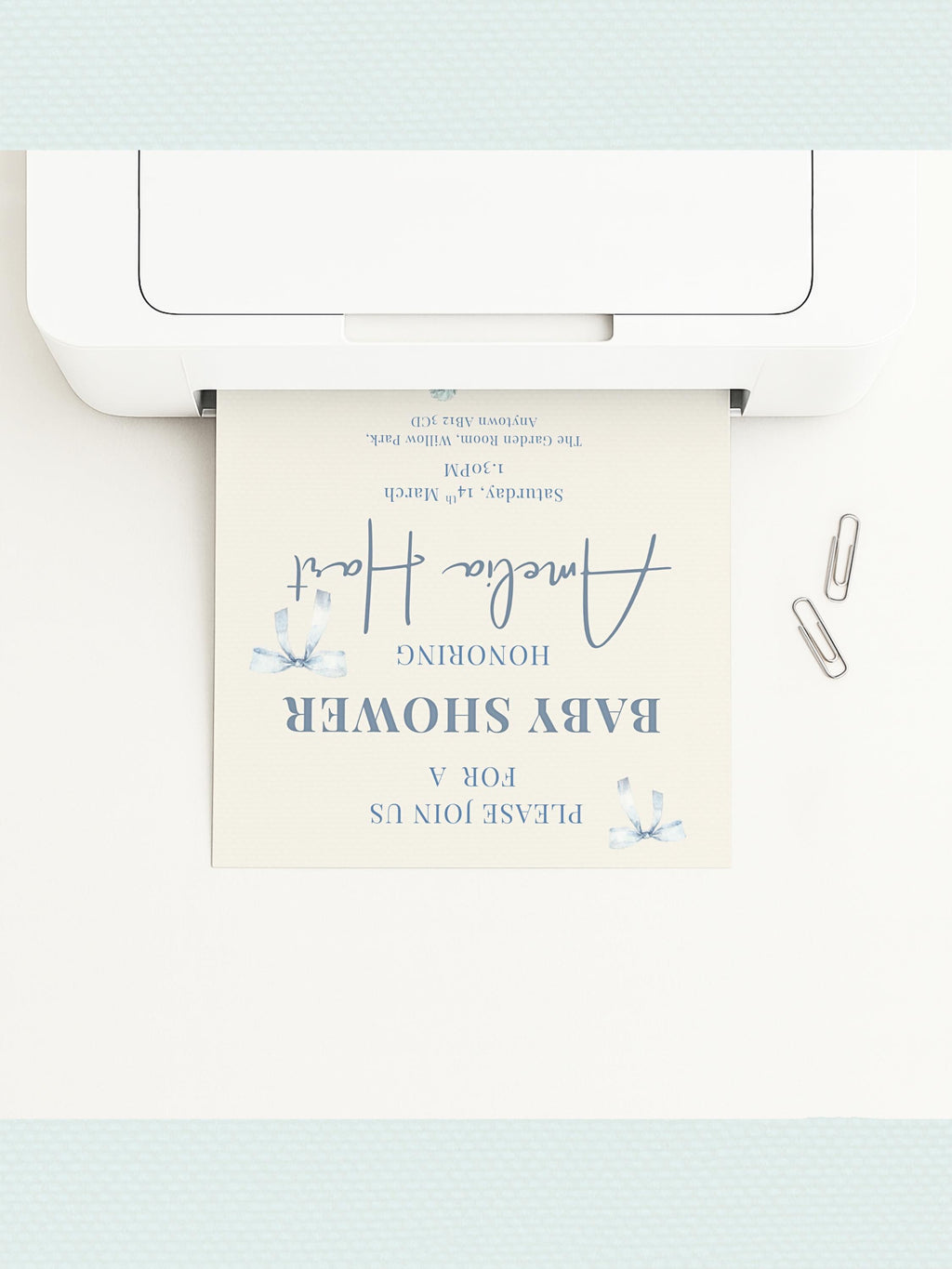 Editable Blue Bear Baby Shower Invitation Template-Boy Winter Nesting Party Invite (Instant Download Digital Custom Canva Template)
