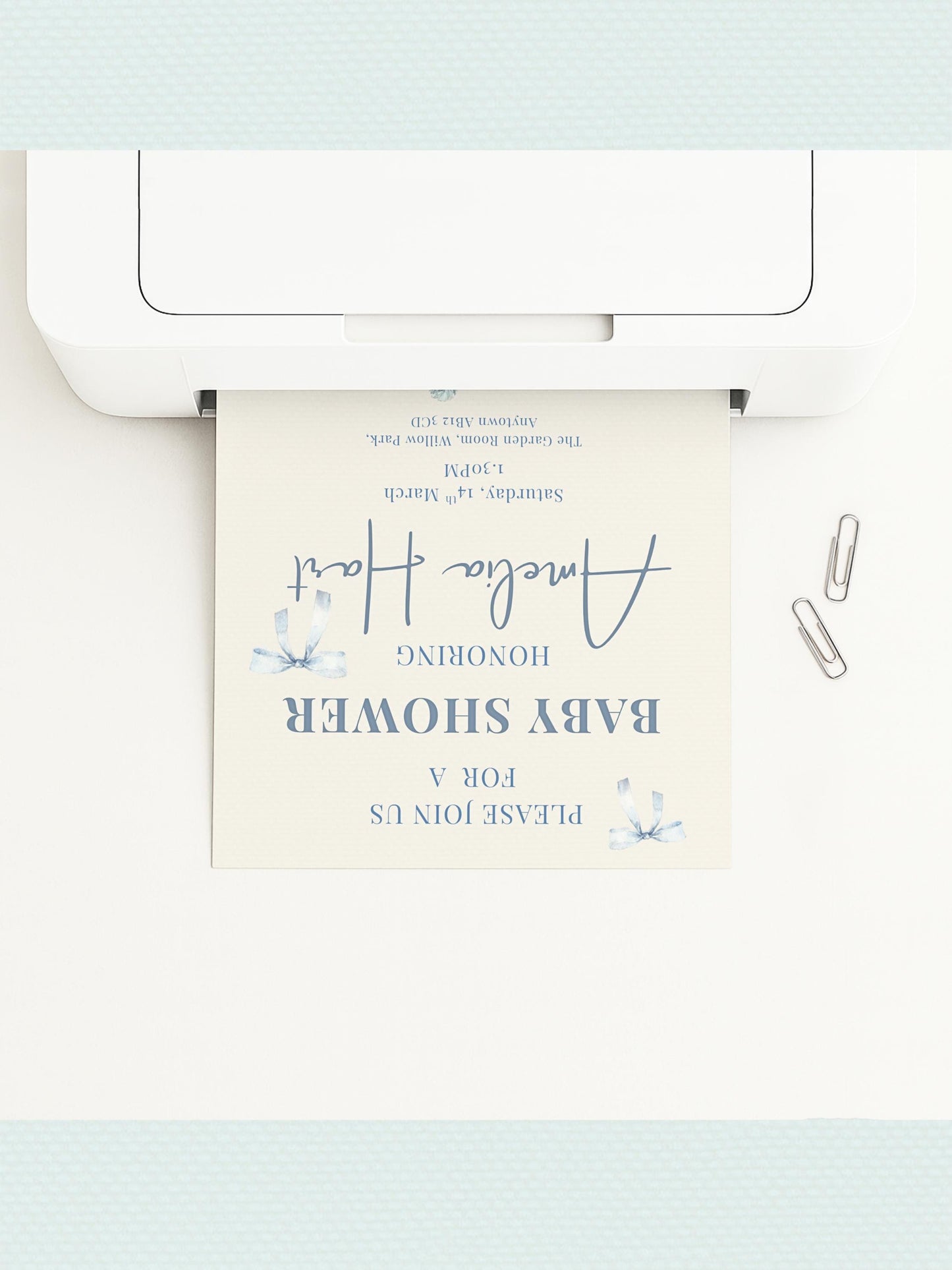 Editable Blue Bear Baby Shower Invitation Template-Boy Winter Nesting Party Invite (Instant Download Digital Custom Canva Template)