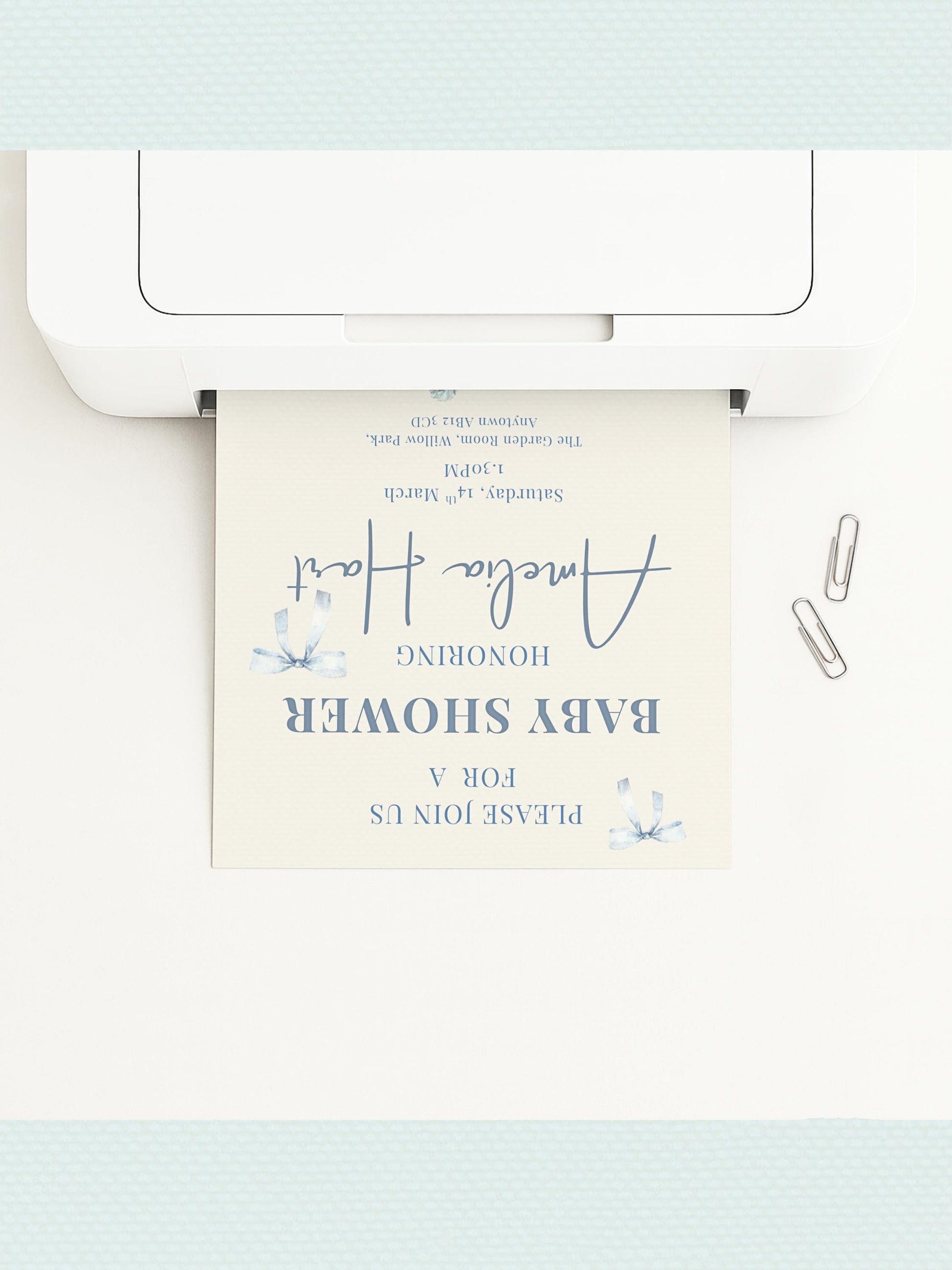 Editable Blue Bear Baby Shower Invitation Template-Boy Winter Nesting Party Invite (Instant Download Digital Custom Canva Template)