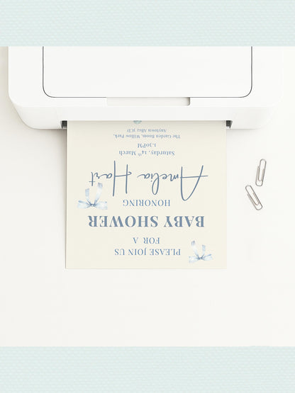 Editable Blue Bear Baby Shower Invitation Template-Boy Winter Nesting Party Invite (Instant Download Digital Custom Canva Template)