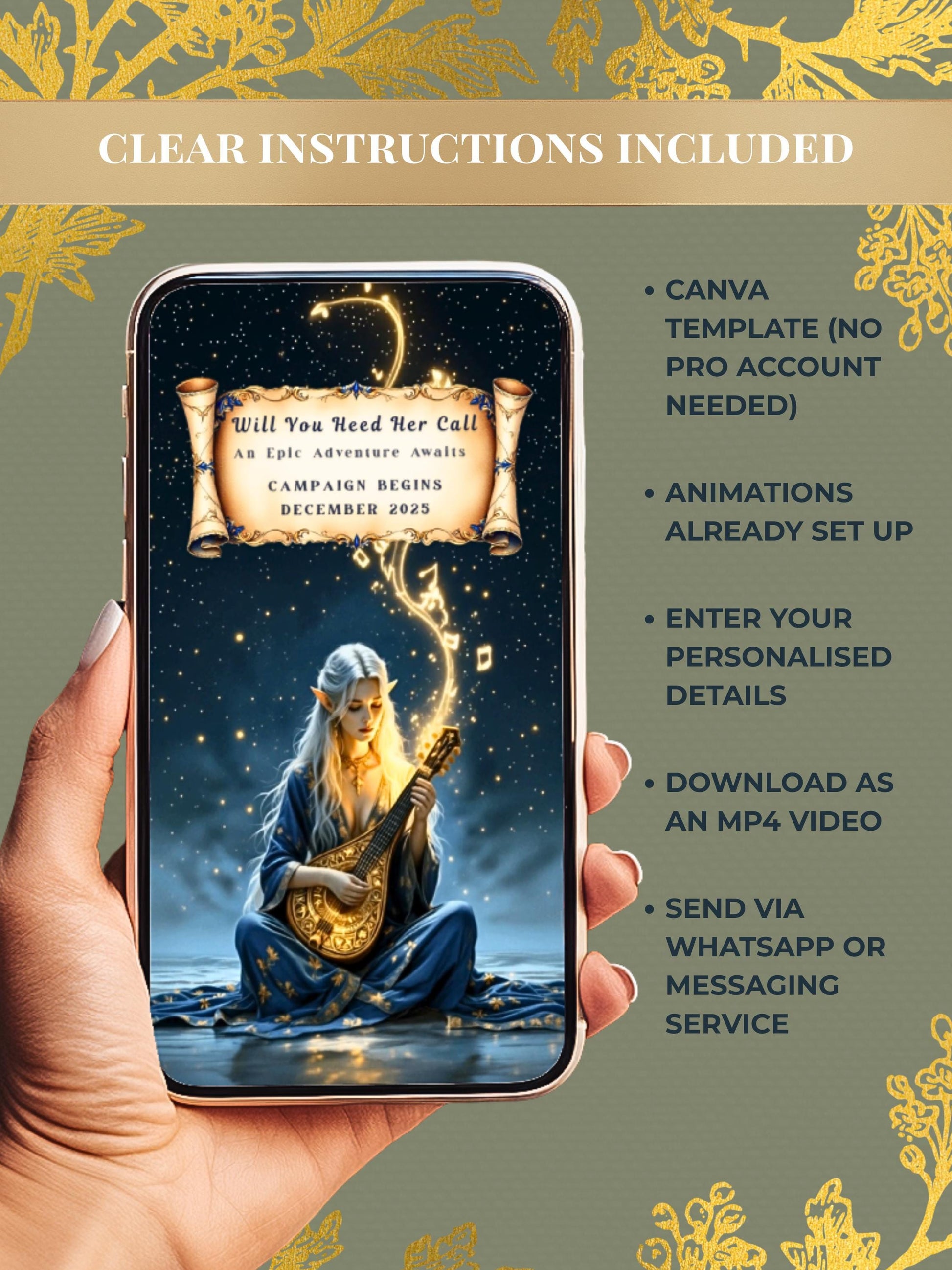 Animated D&D Campaign Invite-Fantasy Adventure Video Invitation (Instant Download Custom Canva Template) Role-playing Table Top Games Evite