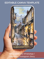 Animated Pub Crawl Invitation - British Village Watercolor Evite (Instant Download Editable Canva Template) Bar Crawl Digital Invite Video