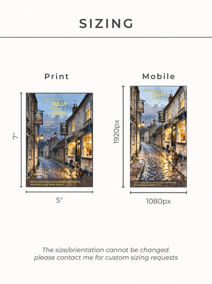 Pub Crawl Invitation Template - Printable British Watercolor Invite - Bar Hop Night Out Evite (Instant Download Editable Canva Template)