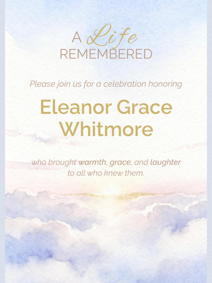 Custom Watercolor Memorial Template-Editable Canva Funeral Invitation-Celebration of Life Program (Personalized Portrait Keepsake)