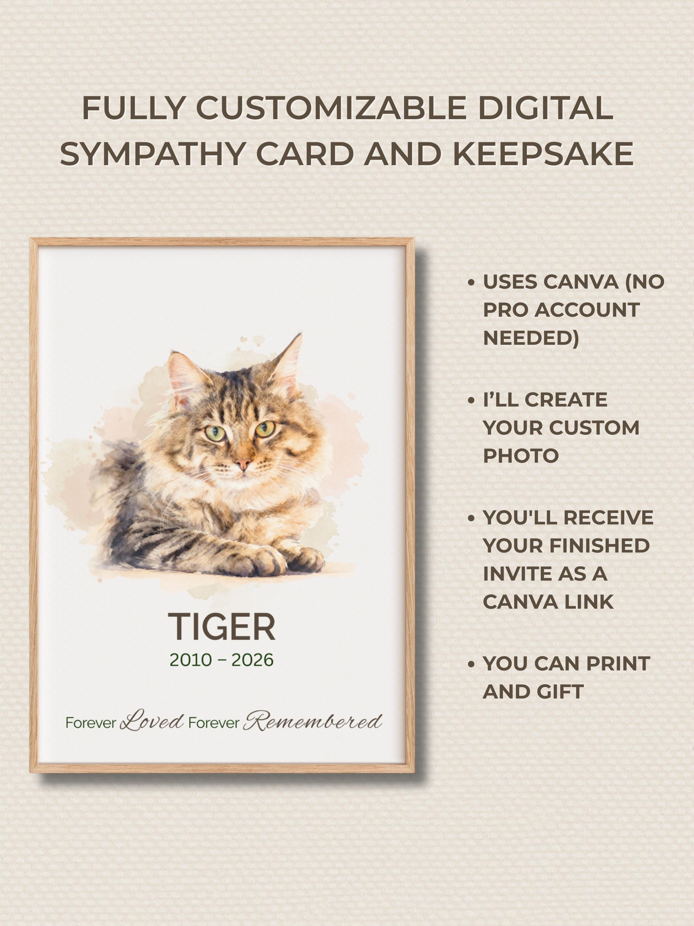 Custom Pet Sympathy Card & Watercolor Portrait Keepsake - Pet Loss Memorial Gift -Personalized Pet Bereavement Card-Editable Canva Template