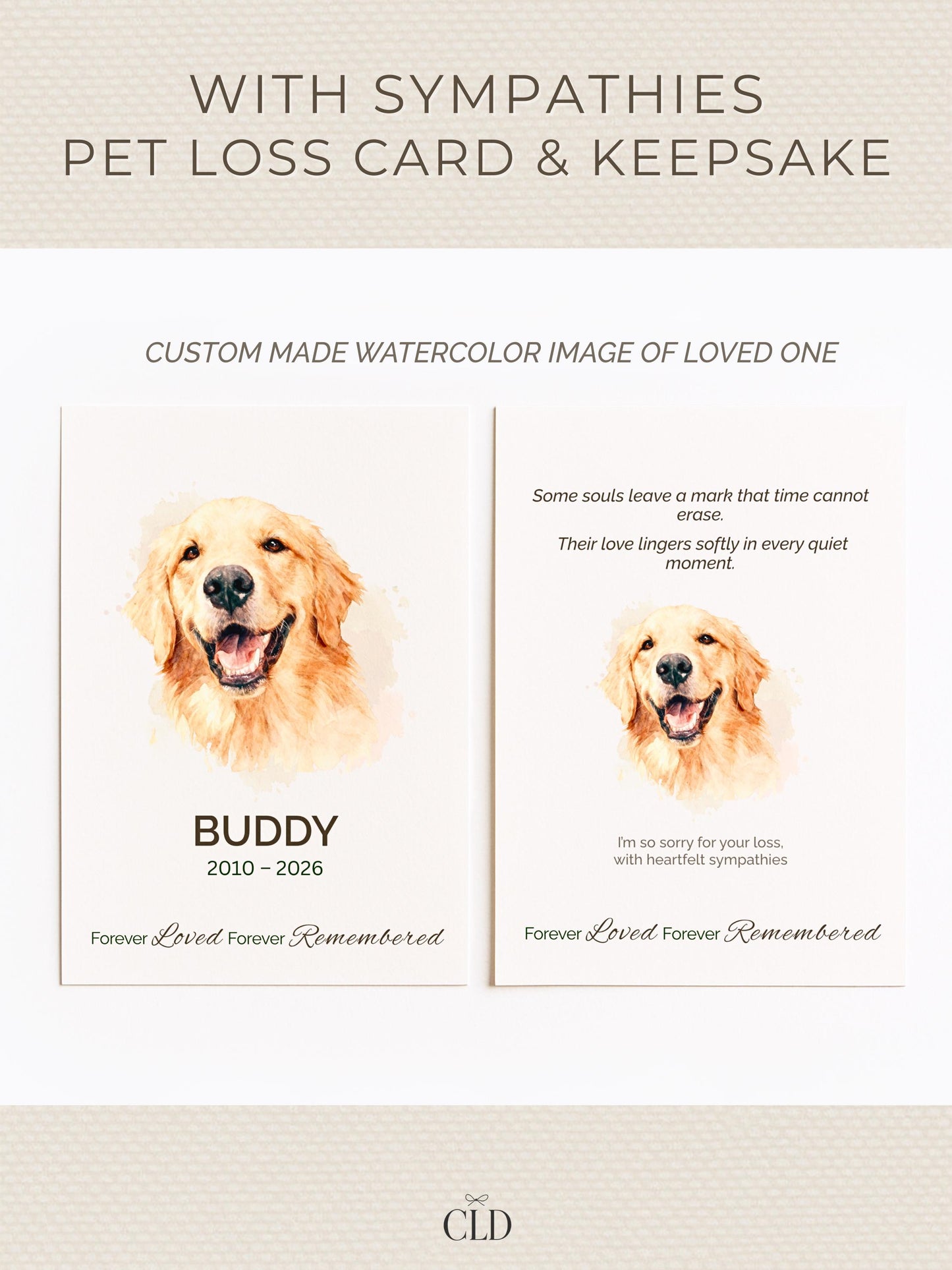 Custom Pet Sympathy Card & Watercolor Portrait Keepsake - Pet Loss Memorial Gift -Personalized Pet Bereavement Card-Editable Canva Template