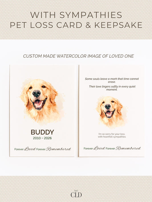 Custom Pet Sympathy Card & Watercolor Portrait Keepsake - Pet Loss Memorial Gift -Personalized Pet Bereavement Card-Editable Canva Template