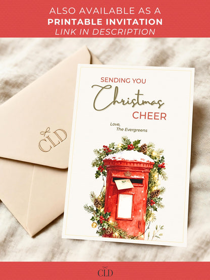 Animated Christmas Cheer Card - Editable Digital Holiday Greeting (Instant Download Canva Template Custom Video) - Vintage British Postbox