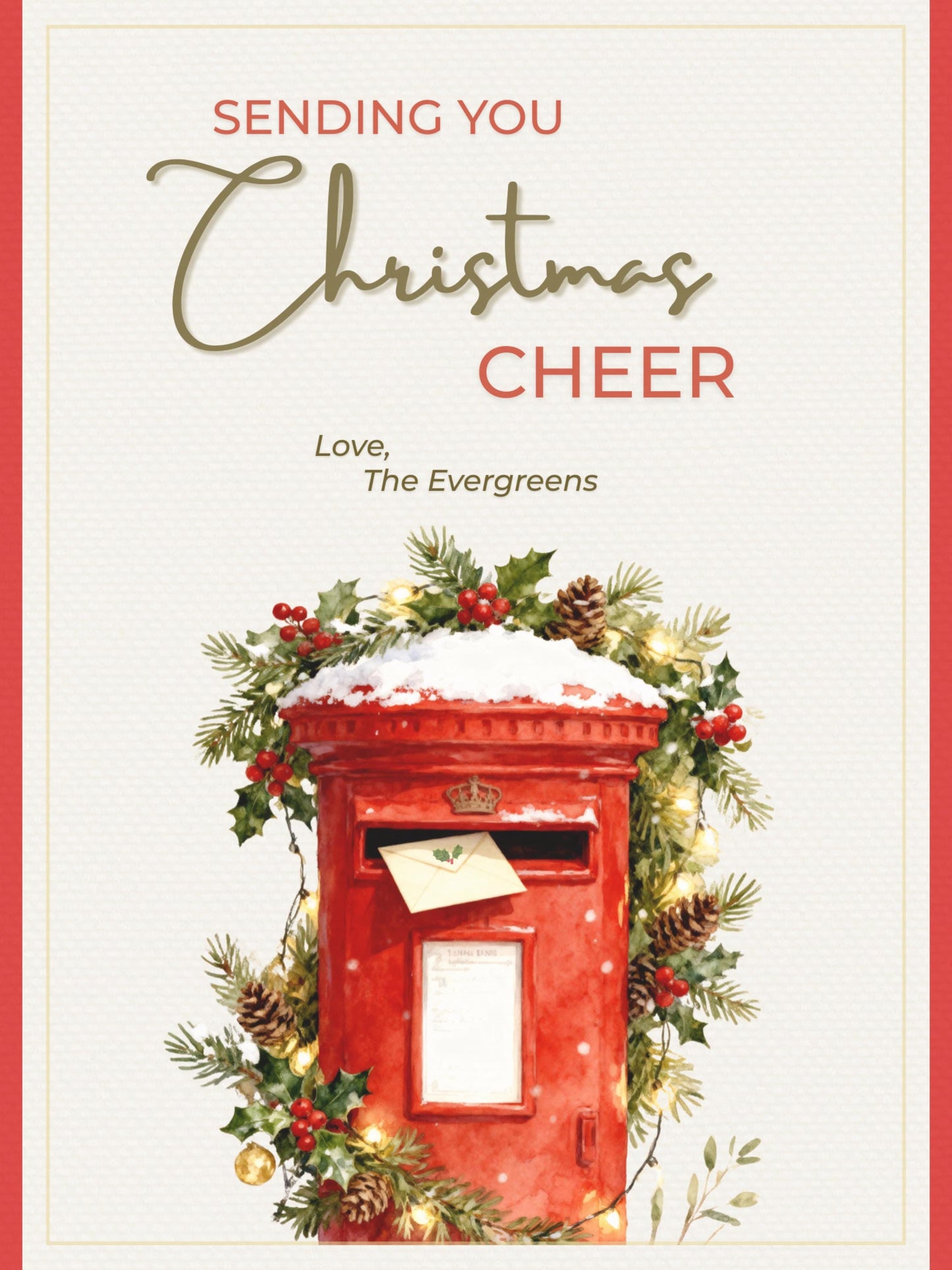 Printable Christmas Cheer Card - Editable Digital Holiday Greeting (Instant Download Canva Template Custom) - Vintage British Postbox