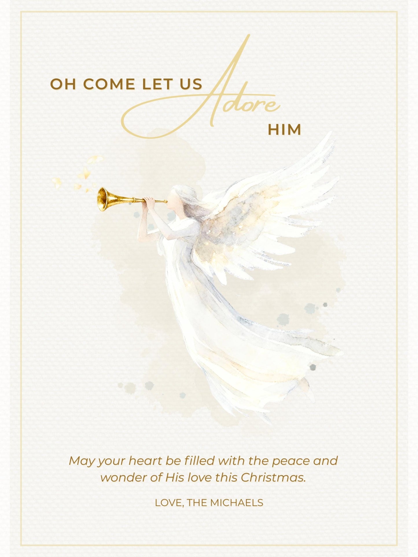 Editable Angel Christmas Card Template, Oh Come Let Us Adore Him Christian, Modern Watercolor Faith Holiday Instant Download Canva Template