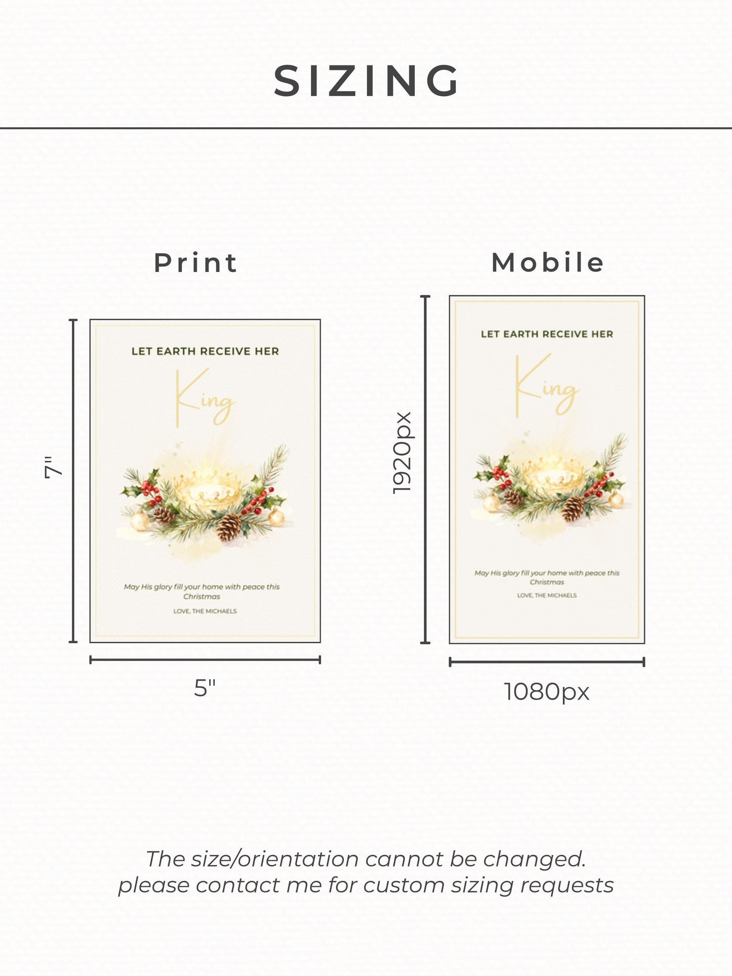 Editable Christian Holiday Christmas Card-Let Earth Receive Her King Golden Crown (Religious Printable Canva Template Digital Download)