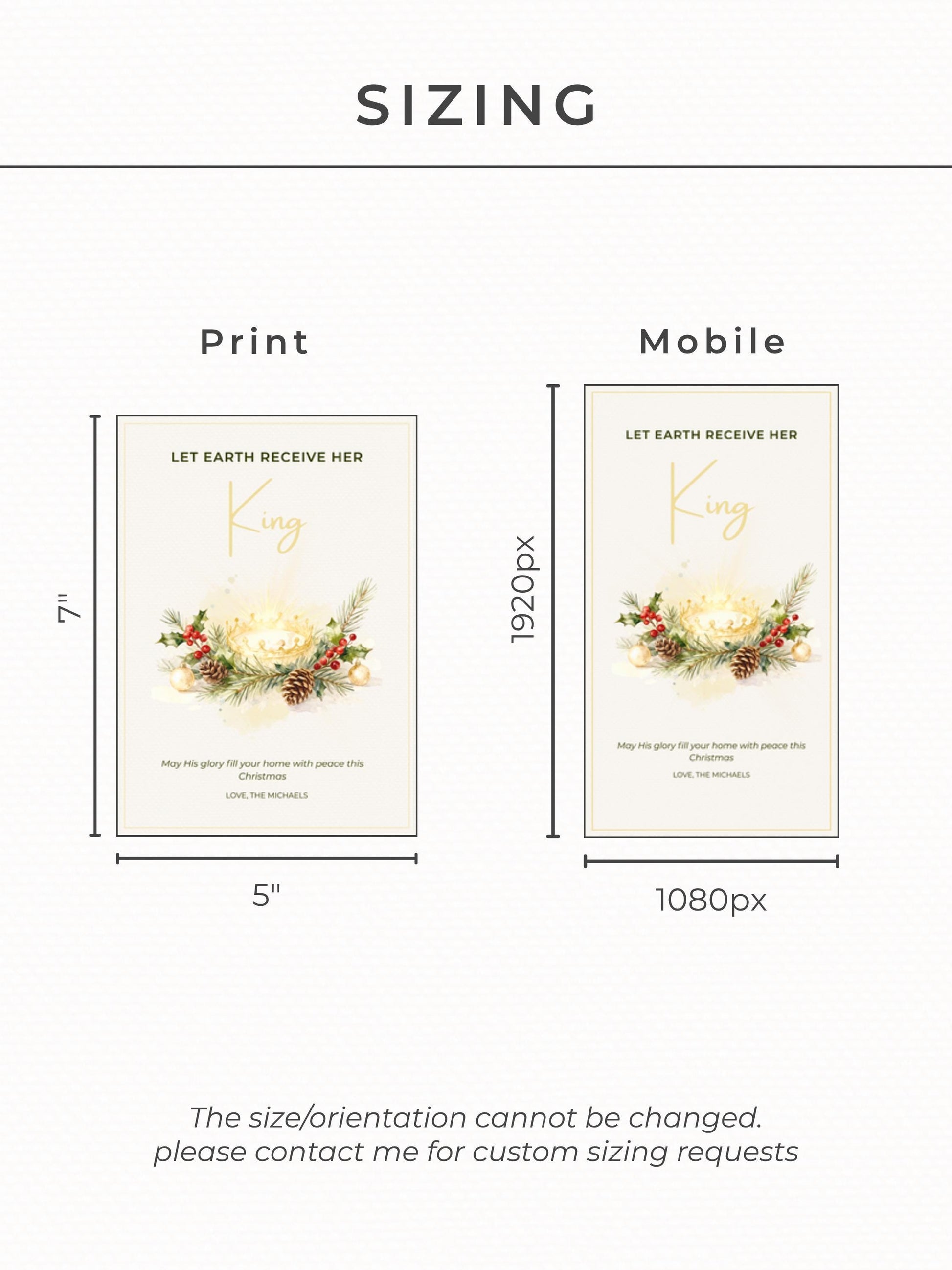 Editable Christian Holiday Christmas Card-Let Earth Receive Her King Golden Crown (Religious Printable Canva Template Digital Download)