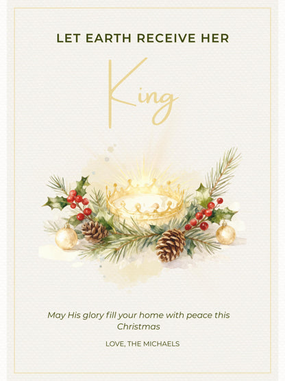 Editable Christian Holiday Christmas Card-Let Earth Receive Her King Golden Crown (Religious Printable Canva Template Digital Download)
