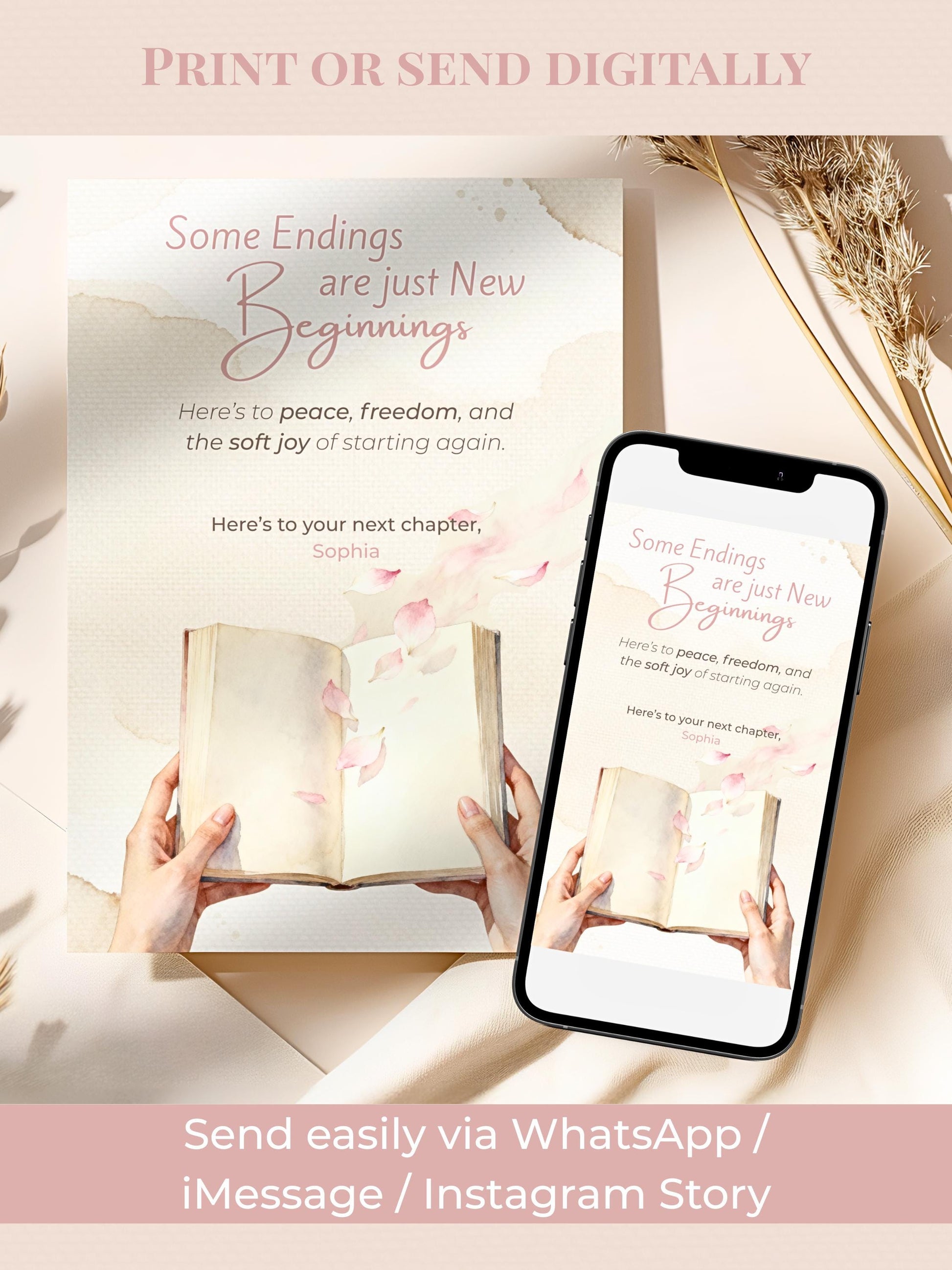 Printable Divorce, Separation, New Beginnings Card (Instant Digital Download Editable Canva Template) Friend Encouragement Well Wishes