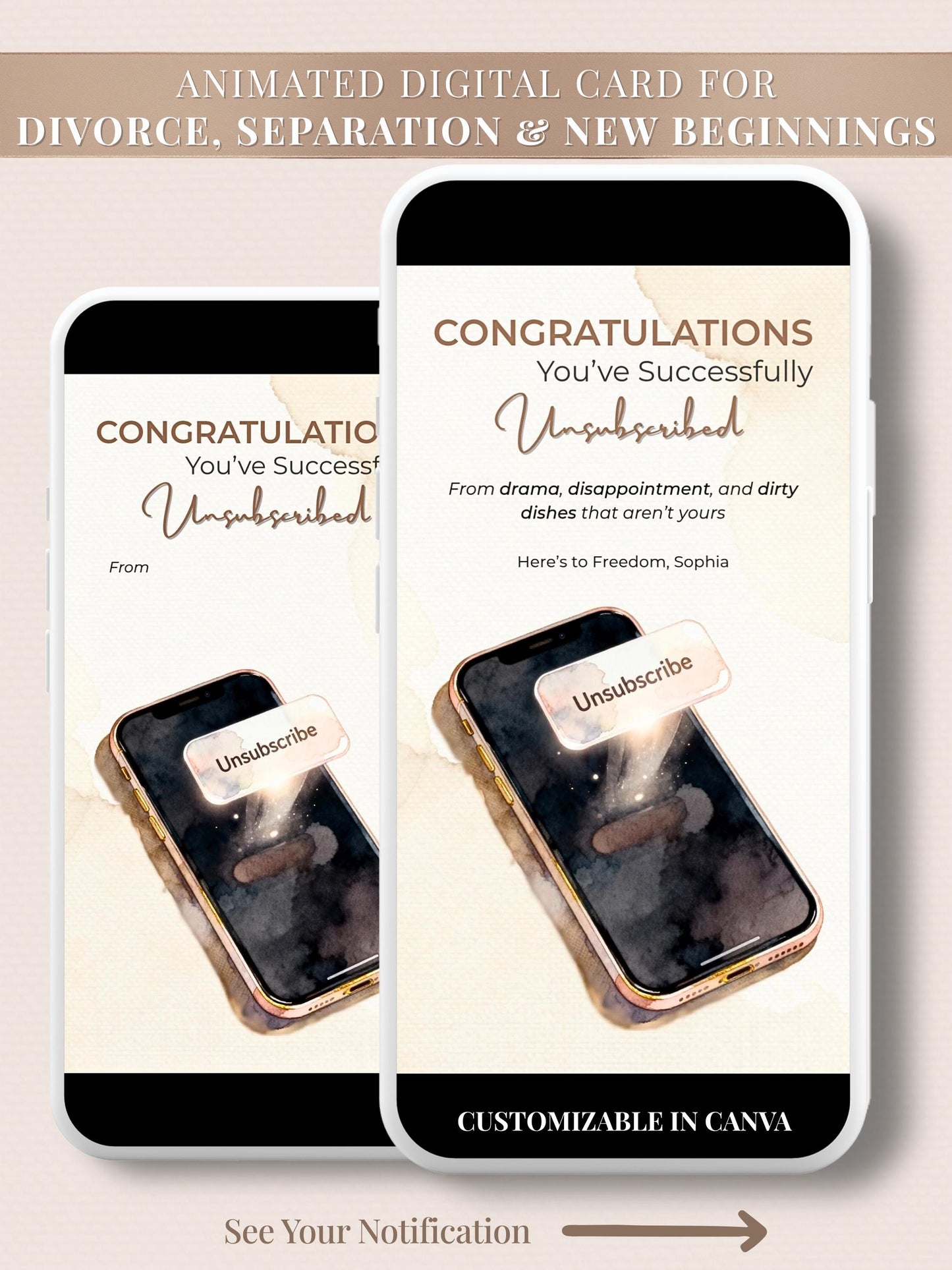 Animated Digital Card for Friend going through Divorce, Separation & Breakup (Digital Instant Download Editable Canva Template) Funny