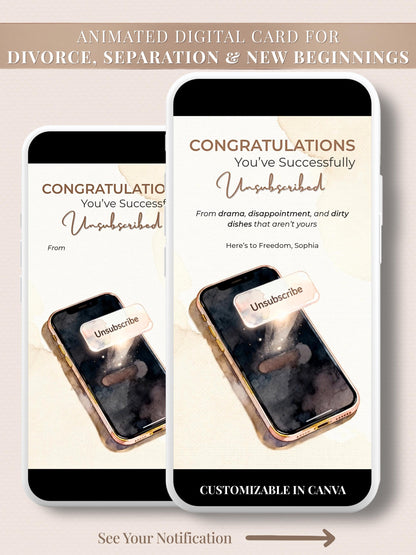 Animated Digital Card for Friend going through Divorce, Separation & Breakup (Digital Instant Download Editable Canva Template) Funny