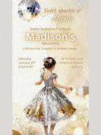 Animated Girl's Dance Birthday Invitation- Twirl and Sparkle Party Invite/Disco Theme (Printable Instant Download Canva Template Evite)