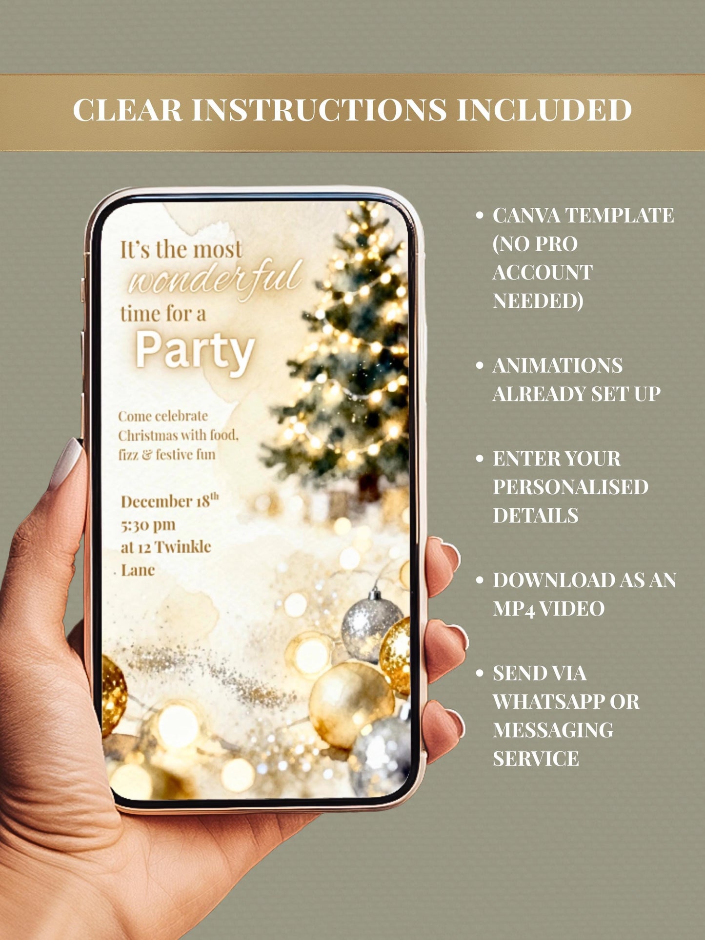 Animated Sparkle Christmas Party Invitation - Festive Holiday Video Invite (Editable Instant Download Digital Canva Template Evite)