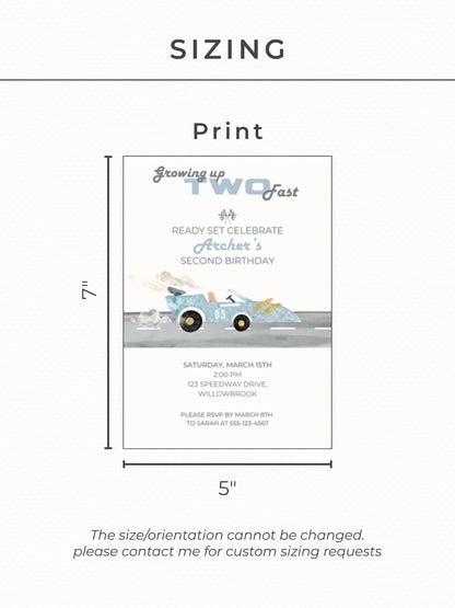Racing Car 2nd Birthday Invite Printable (Instant Download Editable Canva Template) Custom Digital Video Invitation for Boy’s Party