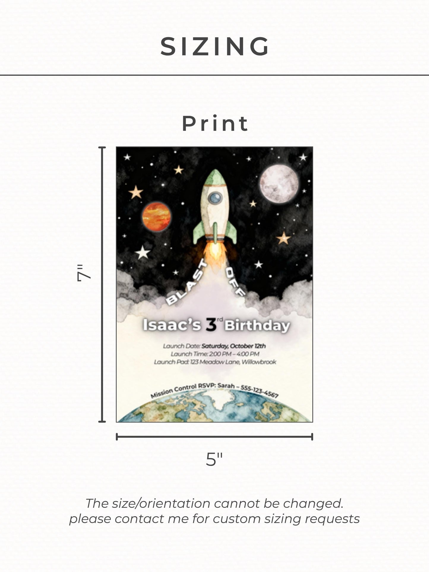 3rd Birthday Space Invitation - Digital Rocket Ship Kids Party Invite (Customizable Instant Download Canva Template) Watercolor Evite