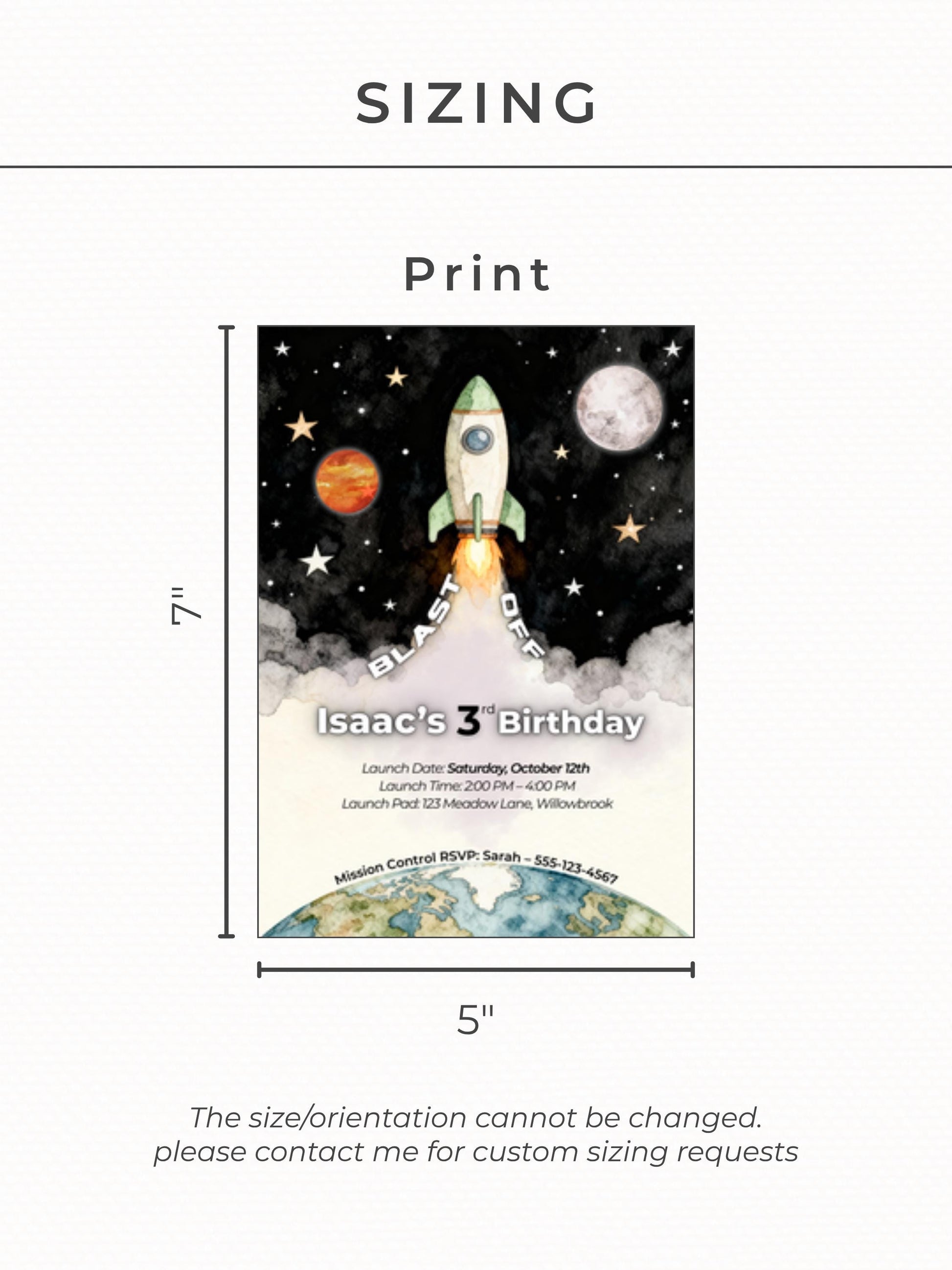 3rd Birthday Space Invitation - Digital Rocket Ship Kids Party Invite (Customizable Instant Download Canva Template) Watercolor Evite