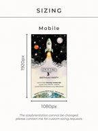 Animated Space 3rd Birthday Invitation - Rocket Ship Digital Evite Kid Birthday Party Video Invite Whatsapp(Instant Download Canva Template)