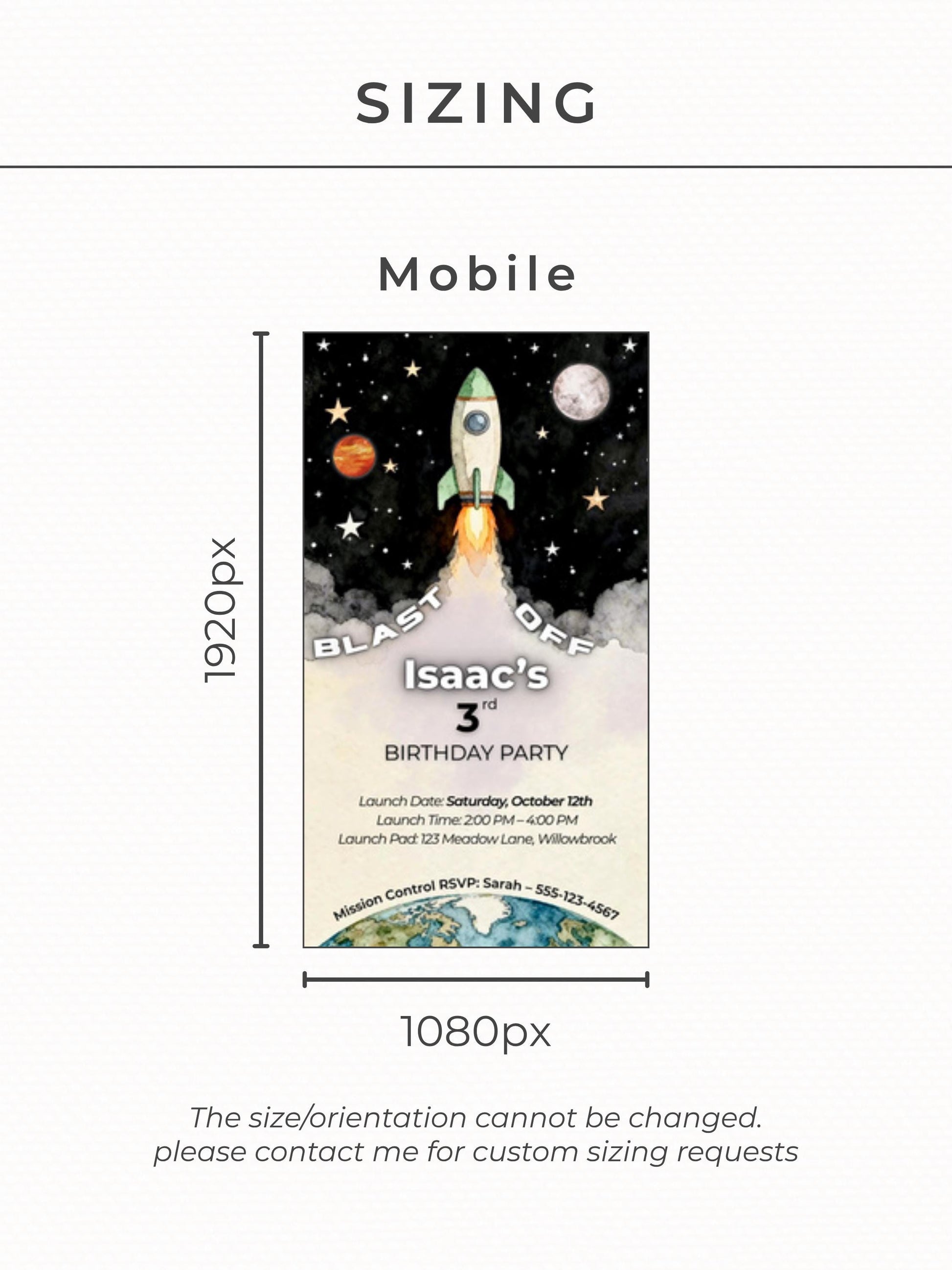 Animated Space 3rd Birthday Invitation - Rocket Ship Digital Evite Kid Birthday Party Video Invite Whatsapp(Instant Download Canva Template)