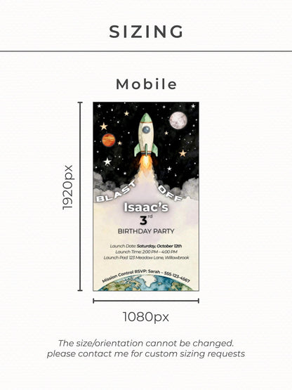 Animated Space 3rd Birthday Invitation - Rocket Ship Digital Evite Kid Birthday Party Video Invite Whatsapp(Instant Download Canva Template)