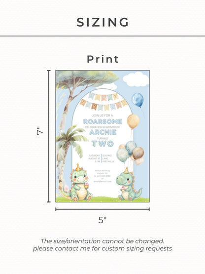 2nd Birthday Dinosaur Invitation- Dino Themed (Editable Canva Template Instant Download) -Kids Birthday Party